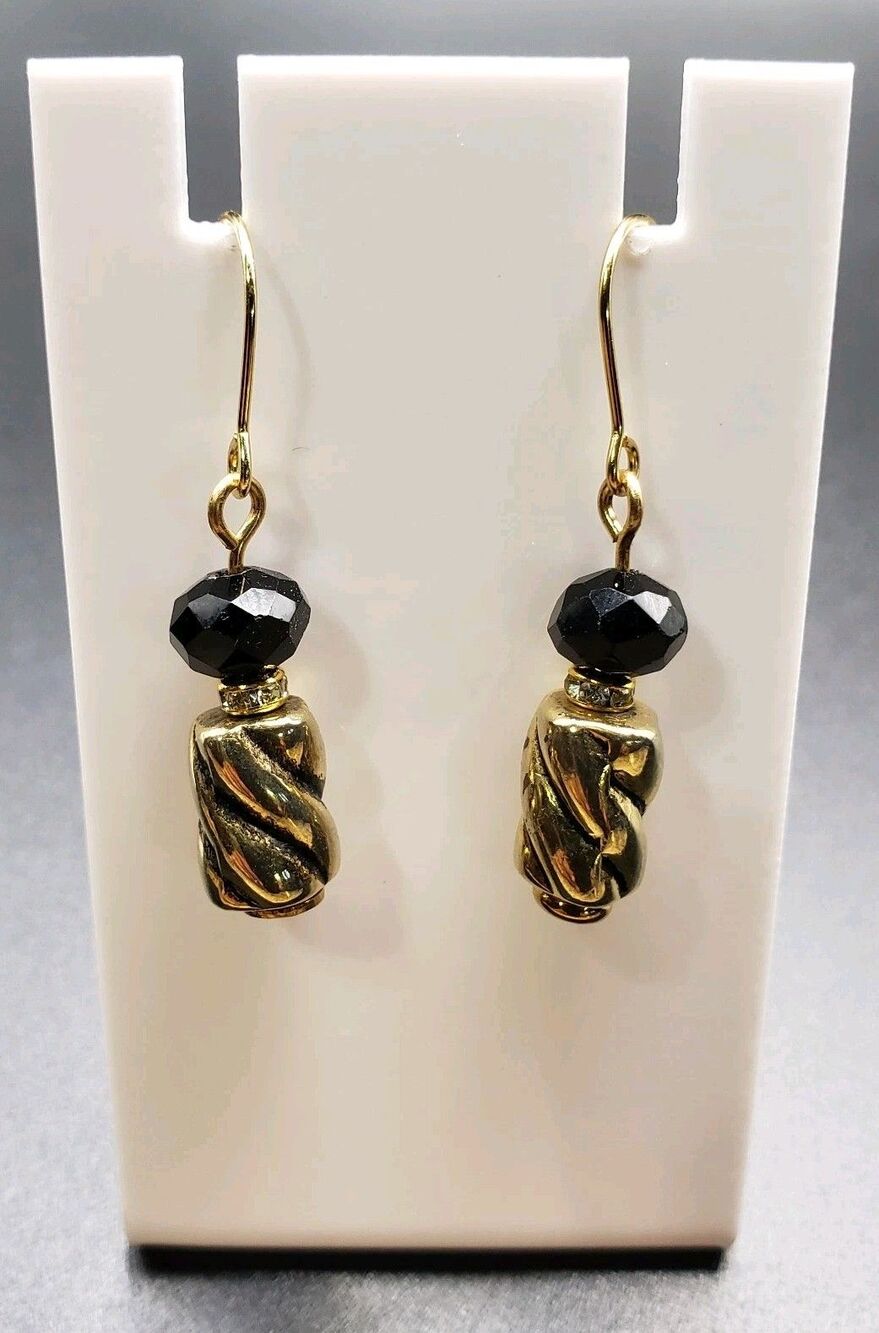 Dangle/Drop/Costume/ Black+Gold Ceramic And Glass Beaded Handcrafted Earrings!!!